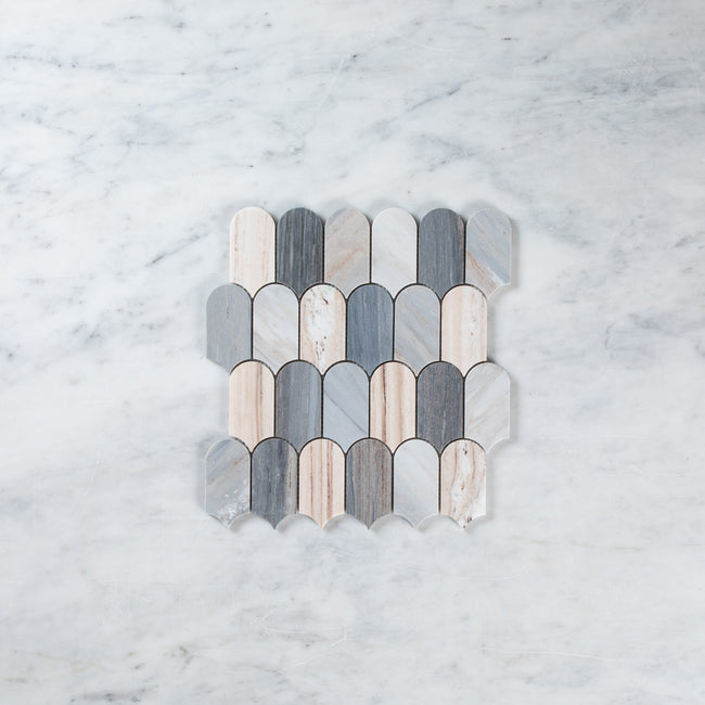 Blue Sand Arch/Long Fish Scale Carrara Mosaic