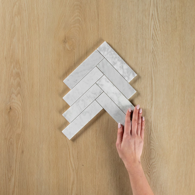 Carrara Marble Mosaic Herringbone