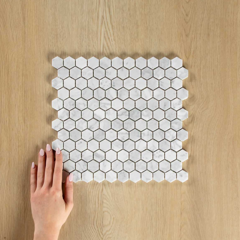 Carrara Marble Mosaic Hexagon Honed Small