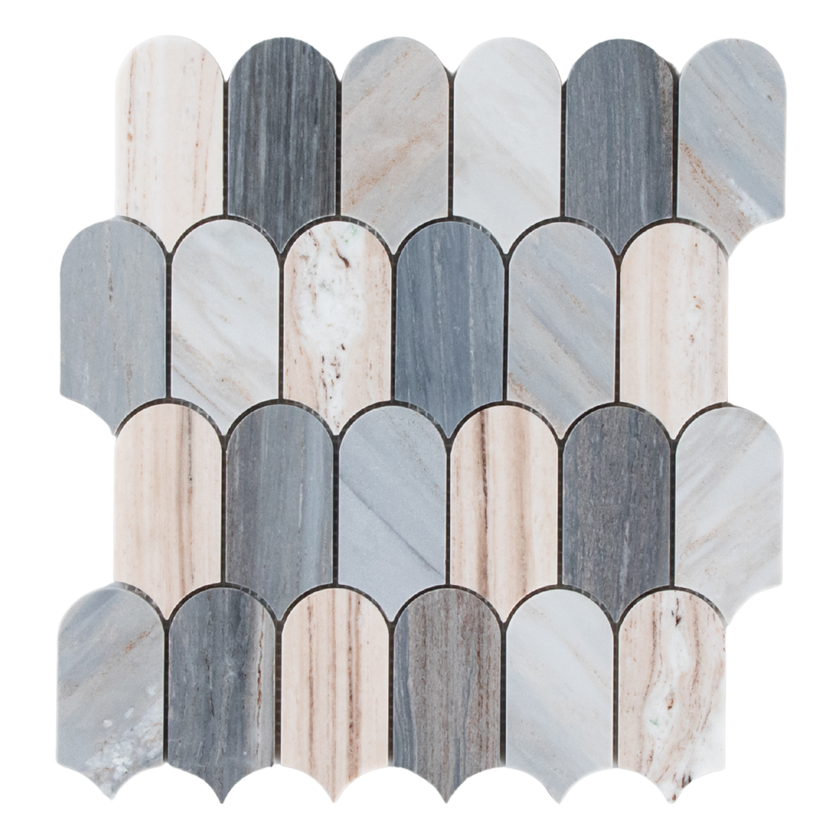 Blue Sand Arch/Long Fish Scale Carrara Mosaic