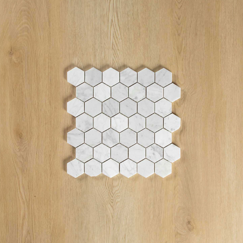 Carrara Marble Mosaic Hexagonal Honed
