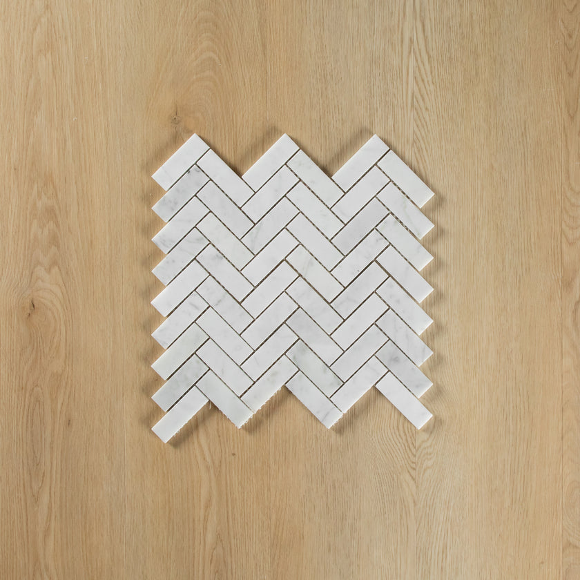 Carrara Marble Mosaic Herringbone Polished Small