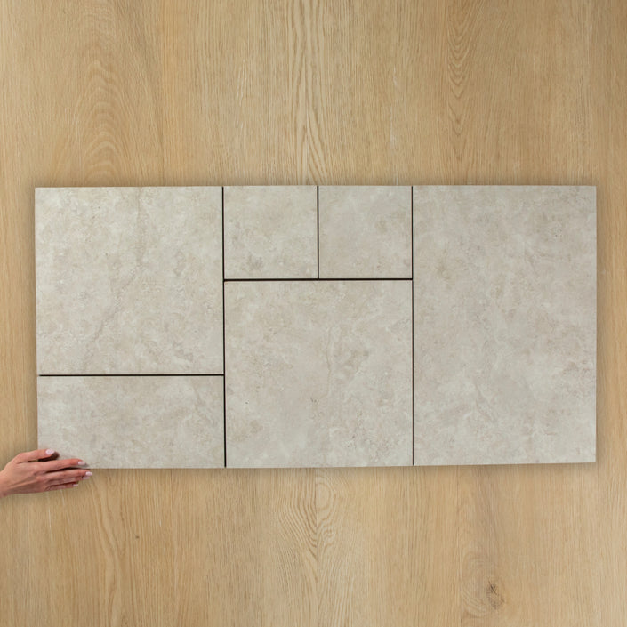 Travertine Stone Silver French Pattern In Out