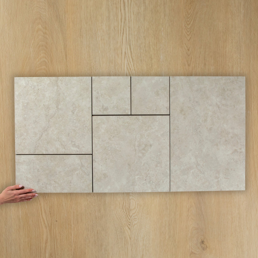 Travertine Stone Silver French Pattern In Out