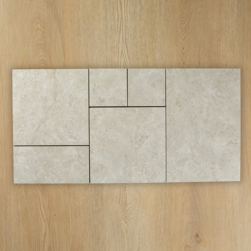 Travertine Stone Silver French Pattern In Out