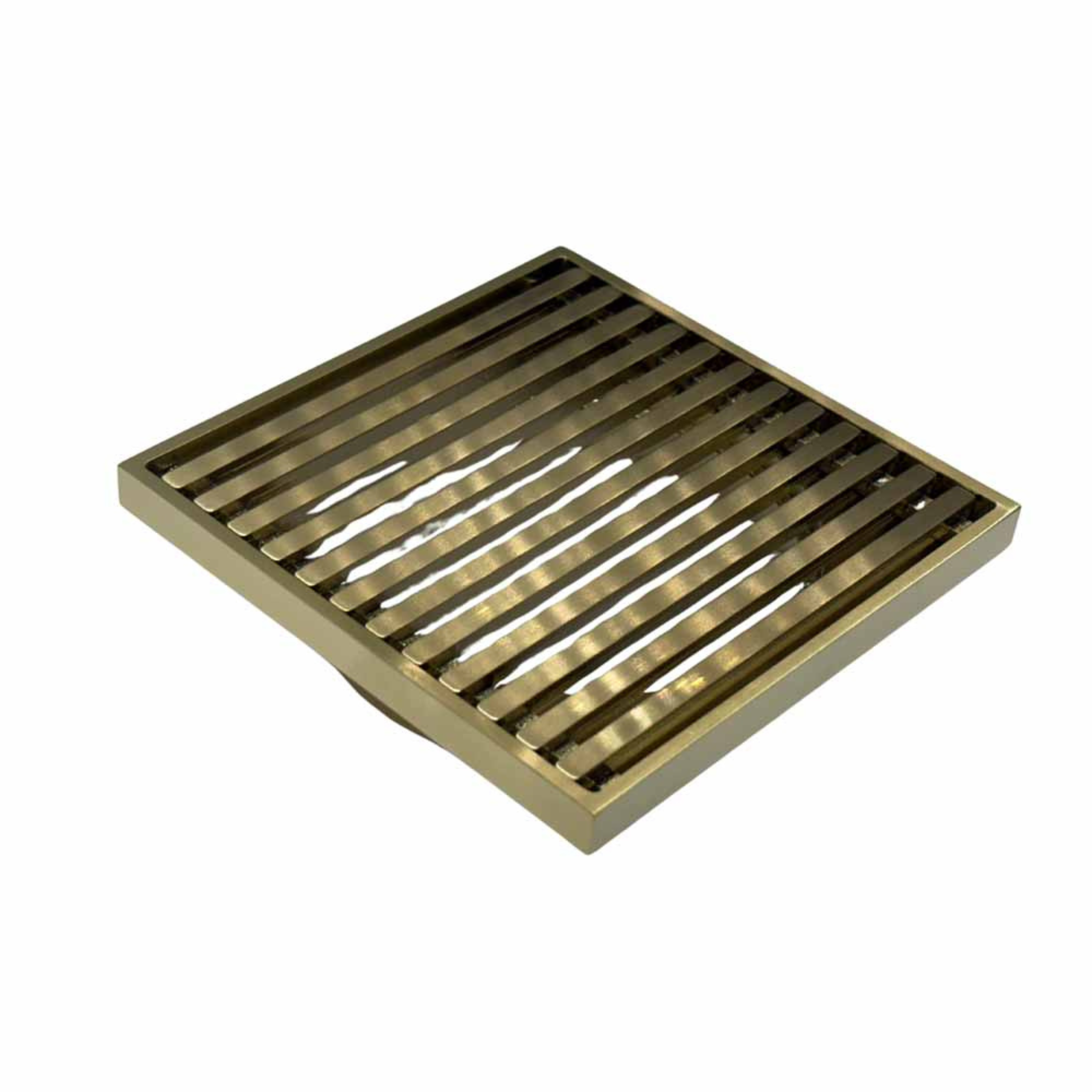 115 x 115 Grate Top Floor Drain Brush Gold With Puddle Flange 50mm