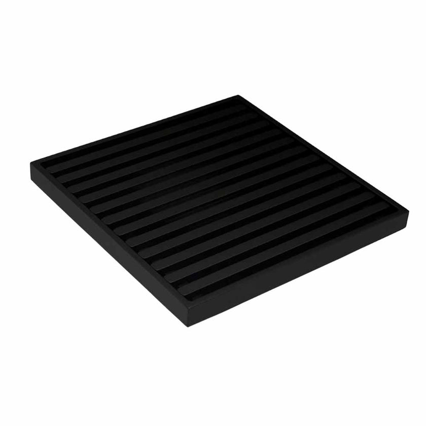 115 x 115 Grate Top Floor Drain Black Matt With Puddle Flange 50mm