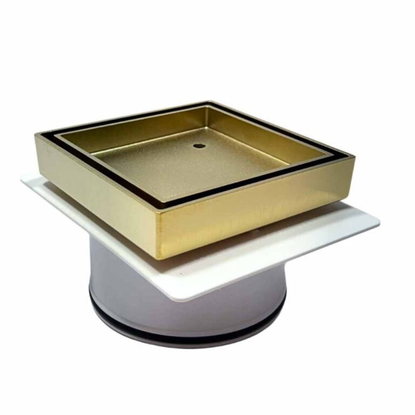 Tile Insert Drain Gold With Puddle Flange 100mm