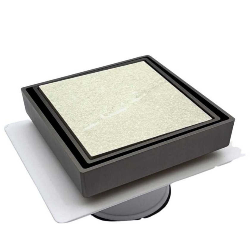 Tile Insert Drain Gun Metal With Puddle Flange 100mm