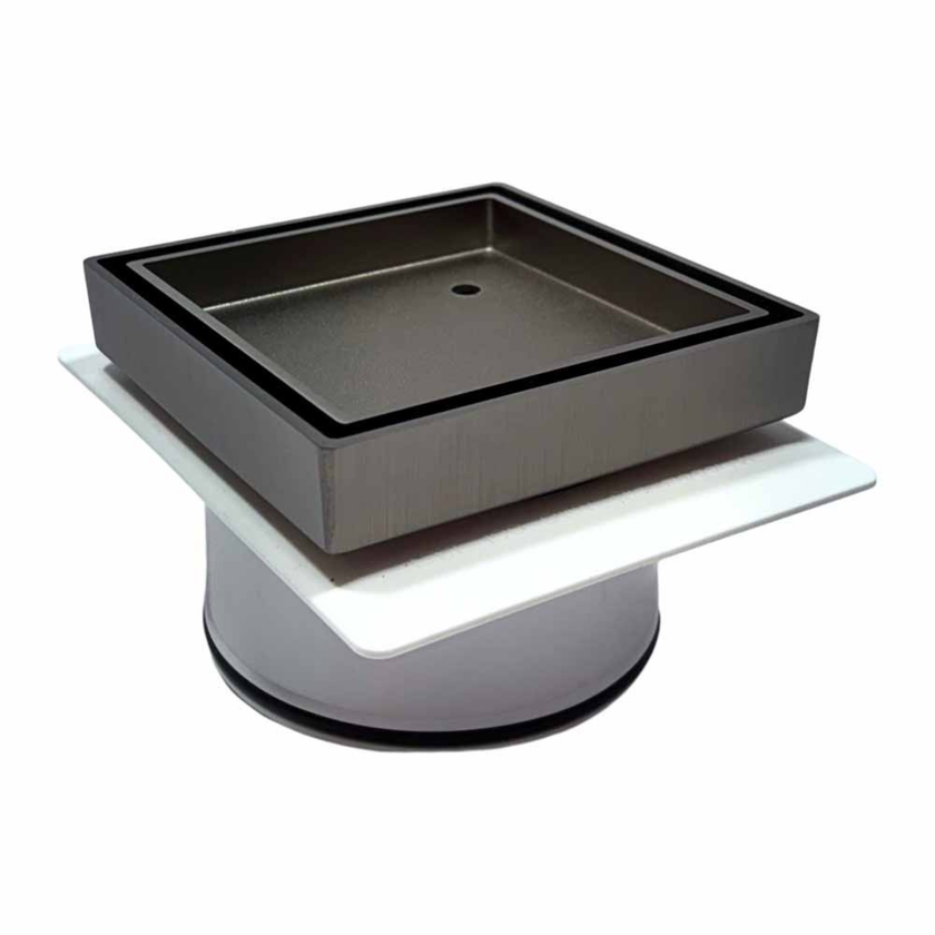 Tile Insert Drain Gun Metal With Puddle Flange 100mm