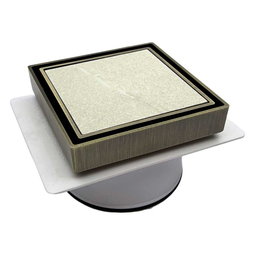 Tile Insert Drain Antique Brass With Puddle Flange 100mm