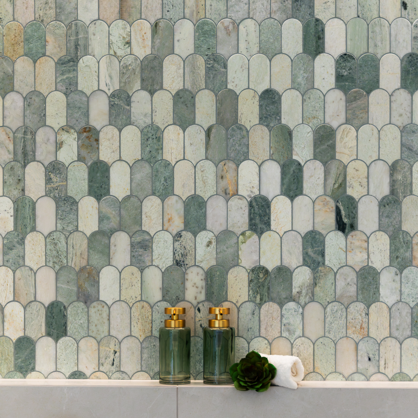 Ming Green Arch Long Fish Scale Carrara Mosaic