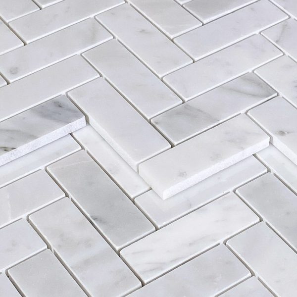 Carrara Marble Herringbone Small mosaic tiles