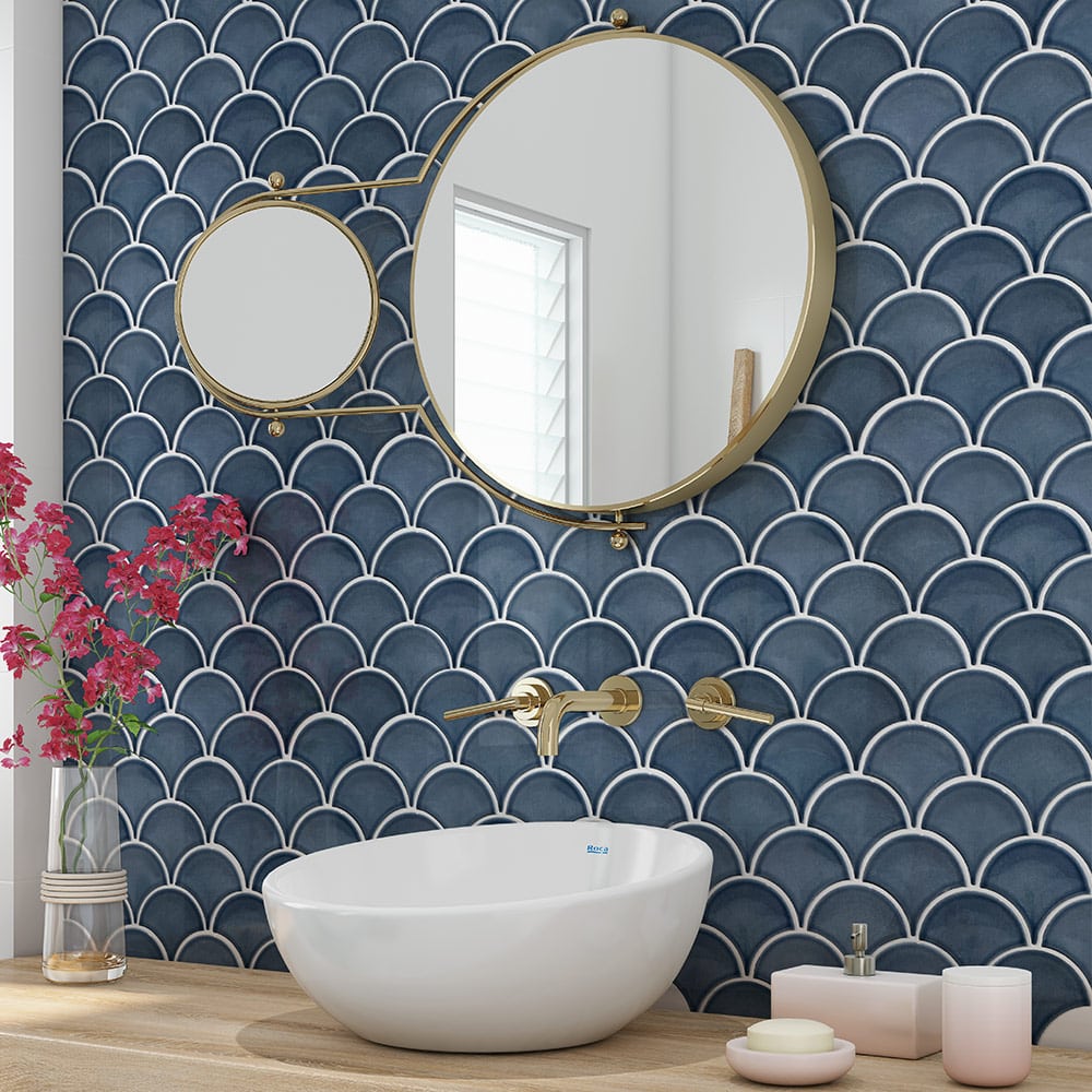 Blue Coral Bay Fish Scale mosaic tiles