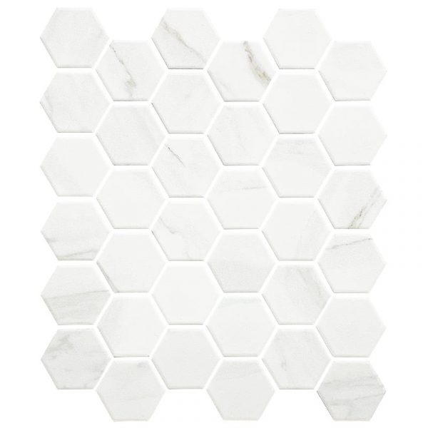 Small Carrara Hexagon Elwood mosaic tiles