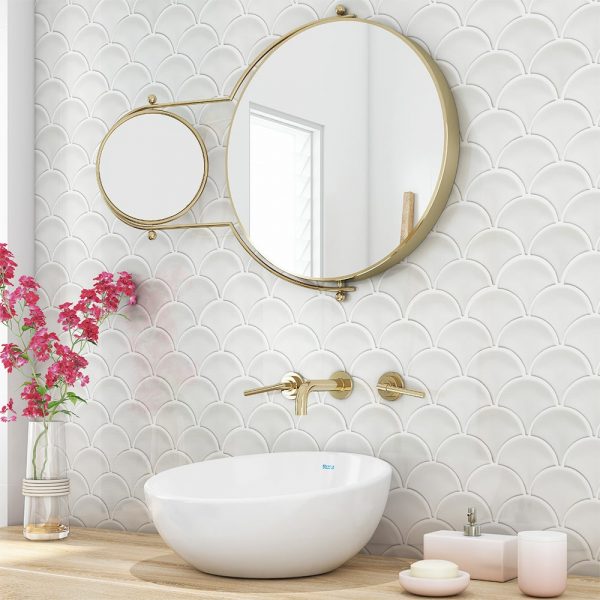 White Gloss Coral Bay Fish Scale mosaic tiles